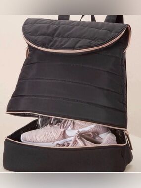 Stella & Dot Crush It Black Quilted Women's Backpack with Rose Gold Trim